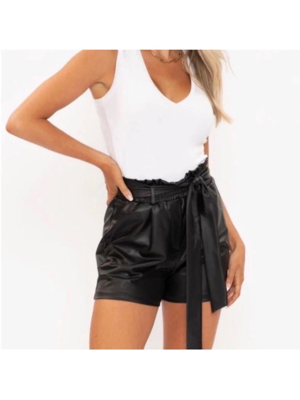 DREW Bodysuit Ribbed Sleeveless V-Neck White S Minimalist Basic